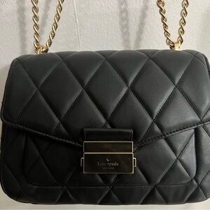Kate Spade Quilted Black Shoulder Bag with Gold Chain